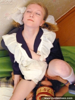 Russian teen lesbians in school uniform lick pussy and use