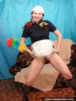 Russian teen brunette maid horny dust brush play