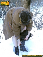 Teen blonde pisses on a winter tree