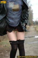 Outdoor pissing in leather jacket