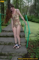 Pissing outdoor on stone ladder