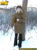 Winter outdoor pissing of girl naked under coat