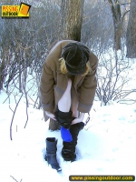 Winter outdoor pissing of girl naked under coat