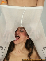 Pantyhose of black and white color on lesbian brunettes