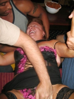 Mature redhead Gwen roughly gang fucked