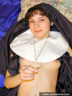 Russian teen nun masturbates with red dildo - N