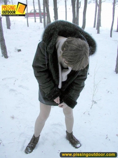 Pissing outdoor in the snow drift is a fun - N