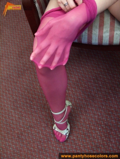 Pink pantyhose on teen blonde - N