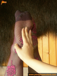 blonde in purple fishnet pantyhose - N