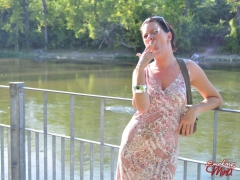 Amateur brunette babe Mina outdoor sexy smoke session - N