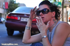 Sensual smoking vixen Mina enjoys blowing smoke rings - N
