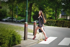 Oublic streetshot in most sexy hooker high heels on hot legs - N