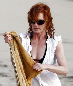 Beautiful Marg Helgenberger wearing black bikini. - N