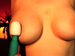 Massaging big-titted MILF, cumming on her breasts