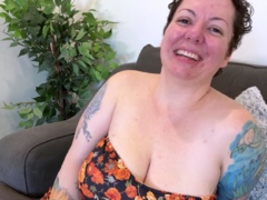 NIKKISFETISHES Pale Busty Woman Squeezes Breasts on Couch