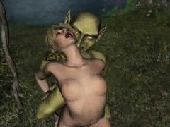 3D elf babe gets fucked in the woods by a goblin