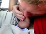 Sucking my buddy's cock in the car, he cums in my mouth - am
