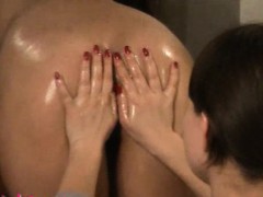 Zuzinka massages tight ass with a lot of oil