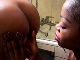 2 hot black lesbians licking each other in bathroom