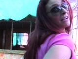 Redhead Latina amateur blows dick in sunglasses