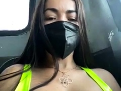 Beautiful Brunette Big Boobs Rides Fake Cock