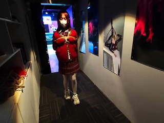 blindedfold girl tied and walked around in public