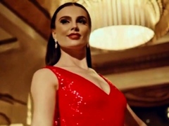 A hottie shows her tight red dress