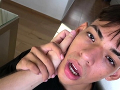 Hot slim twink latino boy huge dick handjob